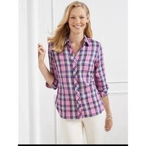 TALBOTS Classic Cotton Button Down Shirt Pink Plaid Women's Size XLP